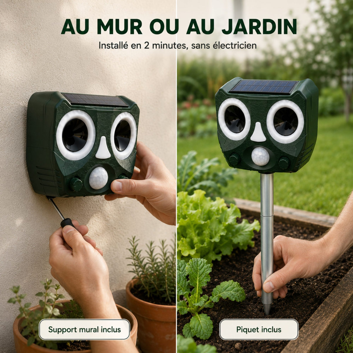 Répulsif Pigeon Ultrason Solaire SkyGuard™ — Triple Dissuasion Jour et Nuit