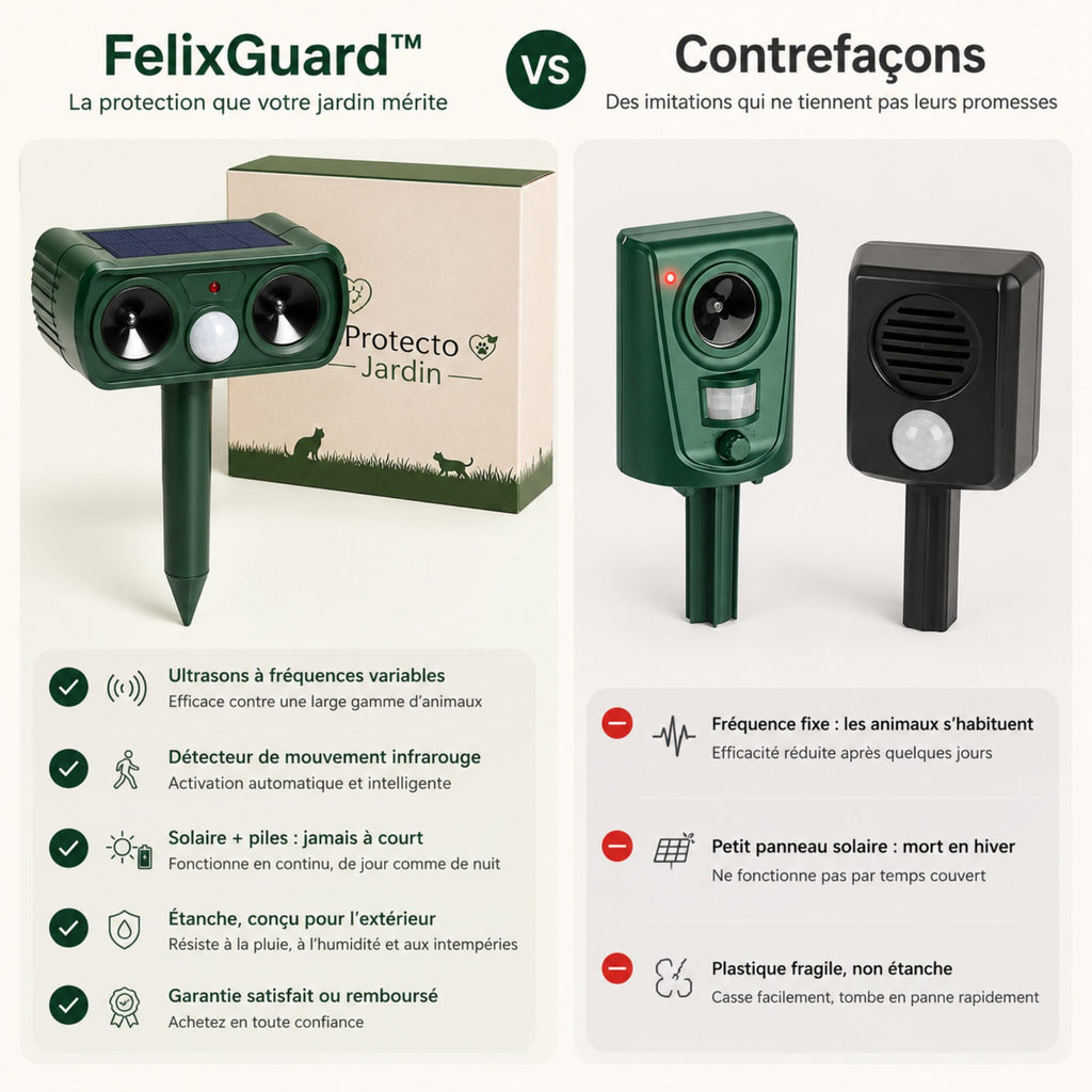 Répulsif Chat Ultrason FelixGuard™ — Détection Jour et Nuit